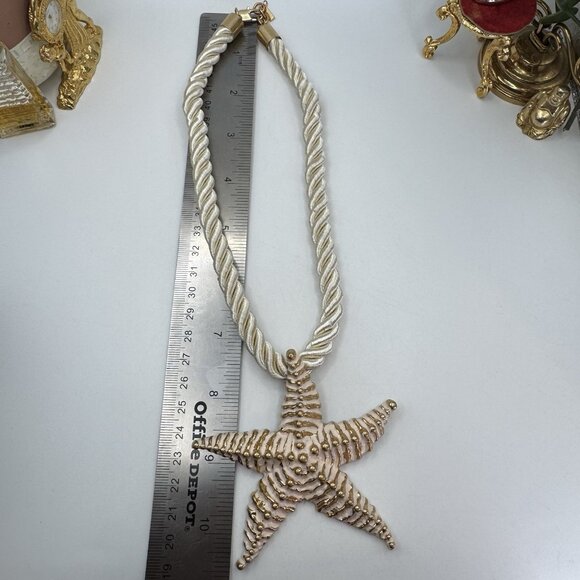 ZARA Women's Gold Textured Starfish Ivory Cord 20" Statement Necklace Coastal - Picture 4 of 9